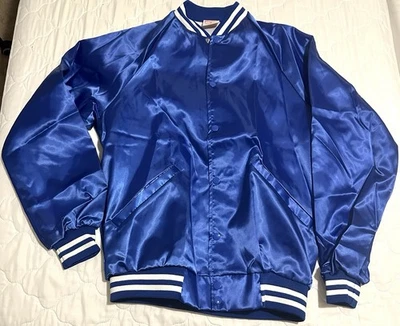Vintage Cardinal Satin Shiny Bomber Jacket Mens Medium Blank Snap 90s Made USA - Image 1 of 4