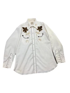 H Bar C Ranchwear Shirt Men's L Floral Embroidery Pearl Snap Westen Vintage Work - Picture 1 of 14