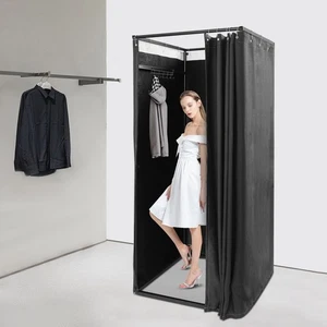 Black Portable Fitting Room Changing Room with Curtain and Hooks New - Picture 1 of 20