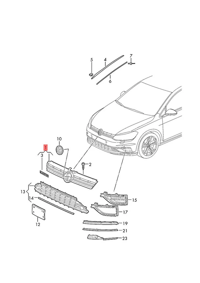Genuine Radiator Grille Pol. Chrome/Ultramarine Blue/ Black 5G0853651CFAMM - Imagem 1 de 1