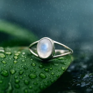 Mondstein Ring 925 Sterling Silber Handarbeit Regenzeit Schmuck Heilring - Bild 1 von 1