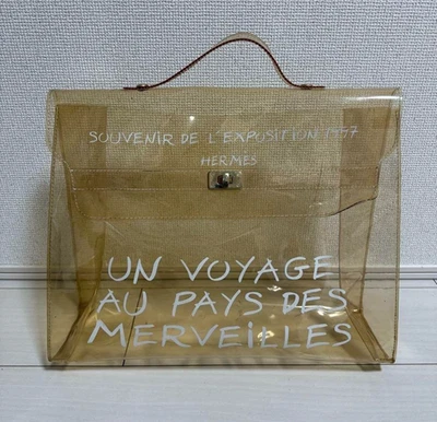 HERMES Vinyl Kelly Beach Hand Bag Clear SOUVENIR DE L'EXPOSITION Used Japan - Image 1 of 4