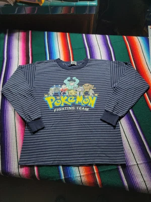 VTG Pokemon Fighting Team 1999 Nintendo Striped Long Sleeve T-Shirt Size Youth L - Image 1 of 4