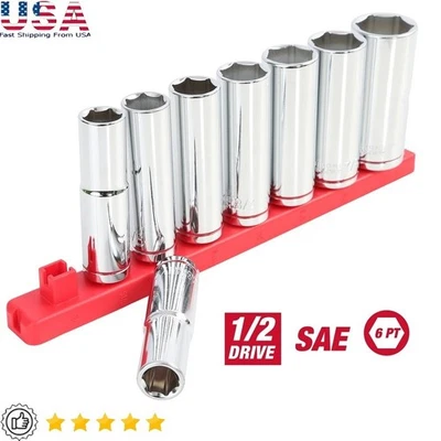 9-Piece SAE Deep Socket Set 1/2 Drive Chrome Vanadium Steel Durable Storage New - Image 1 of 4