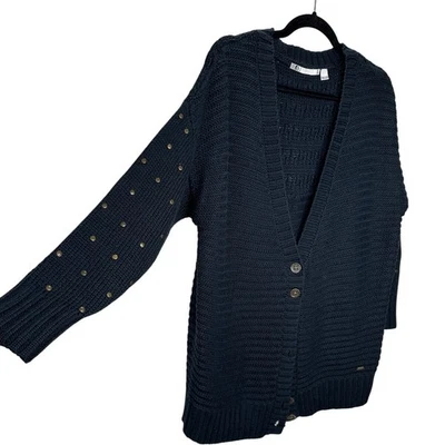 Volcom Black Knit Cardigan Gold Studded Sleeves Front Gold Buttons XS / S - Image 1 of 4