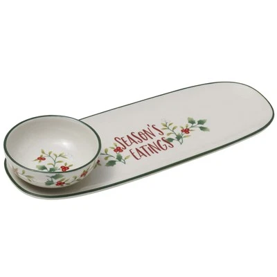 Winterberry Season's Greetings Serving Tray with Dip Bowl, 2 Piece, Multicolored - Image 1 of 4