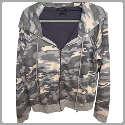 Miss Me Brand Cropped Camo Hoodie Full Zip Embroidery Lightweight Sz. Large - Image 1 of 4