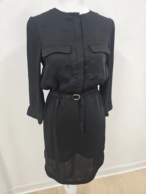 H&M Black Old Money Waist Tie Button Down 3/4 Sleeve Boss Dress Sz 2 - Image 1 of 4