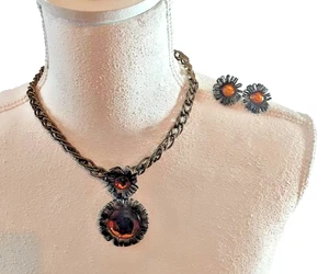 Antique Lot AMBER COLORED Bohemian NECKLACE AND EARRINGS SET - Picture 1 of 6