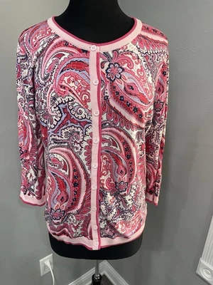 Cárdigan ligero Talbots Pretty Pink/Rojo/Blanco Multi Paisley 1X Foto 1 de 4