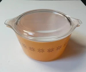 Vintage Pyrex 1 Quart Town & Country 473 Orange Gold Sechskant Auflaufform mit 470 Deckel - Bild 1 von 7