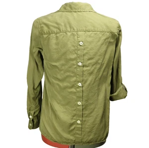 Talbots 100% Lyocell Roll Tab Shirt MARK Button Accent Olive Green PP / PXS 0-2 - Picture 1 of 24