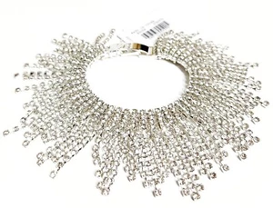 J.Crew Crystal Fringe Bracelet Crystal Silvertone Gold Plated Brass BV058 NWT - Picture 1 of 12