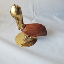 Collectible Unmarked Brass & Wood Pelican Figurine