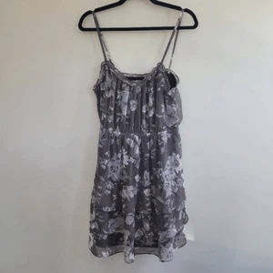 Y2K grey floral ruffle detail sleeveless tank strap mini dress cottage goth - Picture 1 of 11