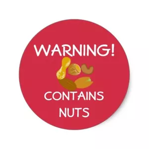 ADVERTENCIA CONTIENE NUECES ALIMENTOS ALERGIA INTOLERANCIA ETIQUETAS CÍRCULO PEGATINAS - Imagen 1 de 3