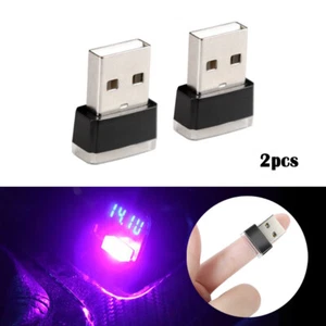 2x Purple Mini USB LED Car Auto Interior Light Neon Atmosphere Ambient Lamps - Picture 1 of 8