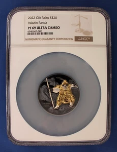 2022 Palau 3oz Silver Proof $20 coin "Paladin Panda" NGC Graded PF69 Ultra Cameo - Picture 1 of 4