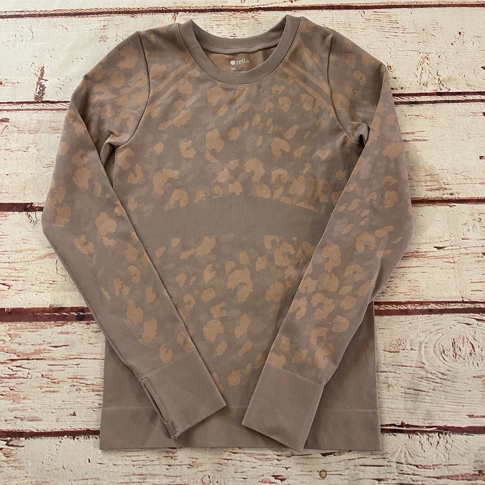 Camisa Atlética de Compresión Estampado Animal Zella Agujeros para Pulgar Rosa Manga Larga XS Foto 1 de 4