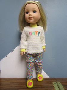 Juego de pijamas Dots hechos a mano para muñecas Wellie Wisher de 14,5" 4+ - Imagen 1 de 3