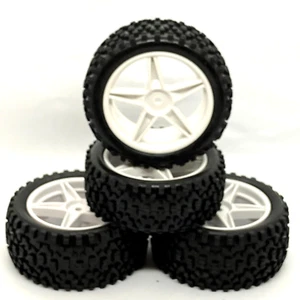 RC Auto 1/10 Buggy / LKW Räder 12mm Sechskantbeschlag weiß 5 Speichen vorne & hinten - Bild 1 von 4