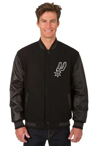 NBA San Antonio Spurs Wool Leather Reversible Jacket Front Patch Logos Black JHD - Picture 1 of 4