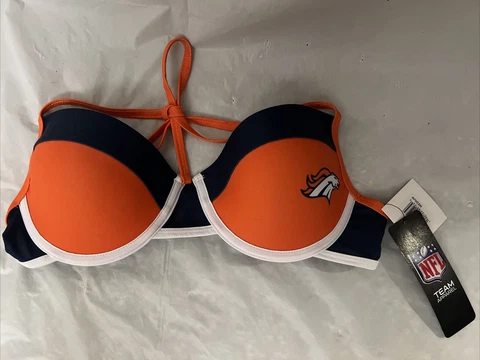 NFL Women's Denver Broncos Team Logo Swim Suit Bikini Top Medium Cover