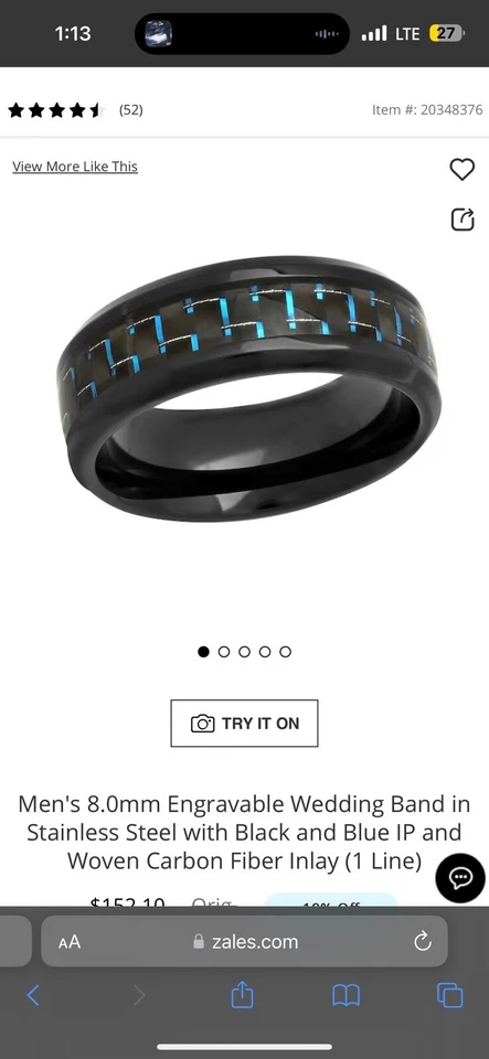 Alianza de boda Zales anillo para hombre talla 11 Foto 1 de 1