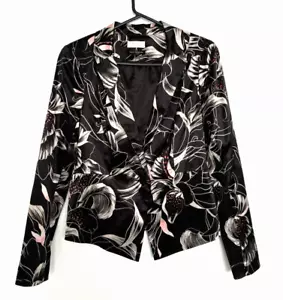Portmans Signature Blazer Womens Size 10 Black Floral Satin Collared Jacket - Picture 1 of 11