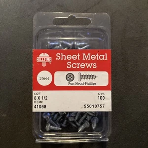 Hillman 41058 Size 8x1/2 Pan Head Phillips Sheet Metal Screws, Steel, qty 100 - Picture 1 of 6