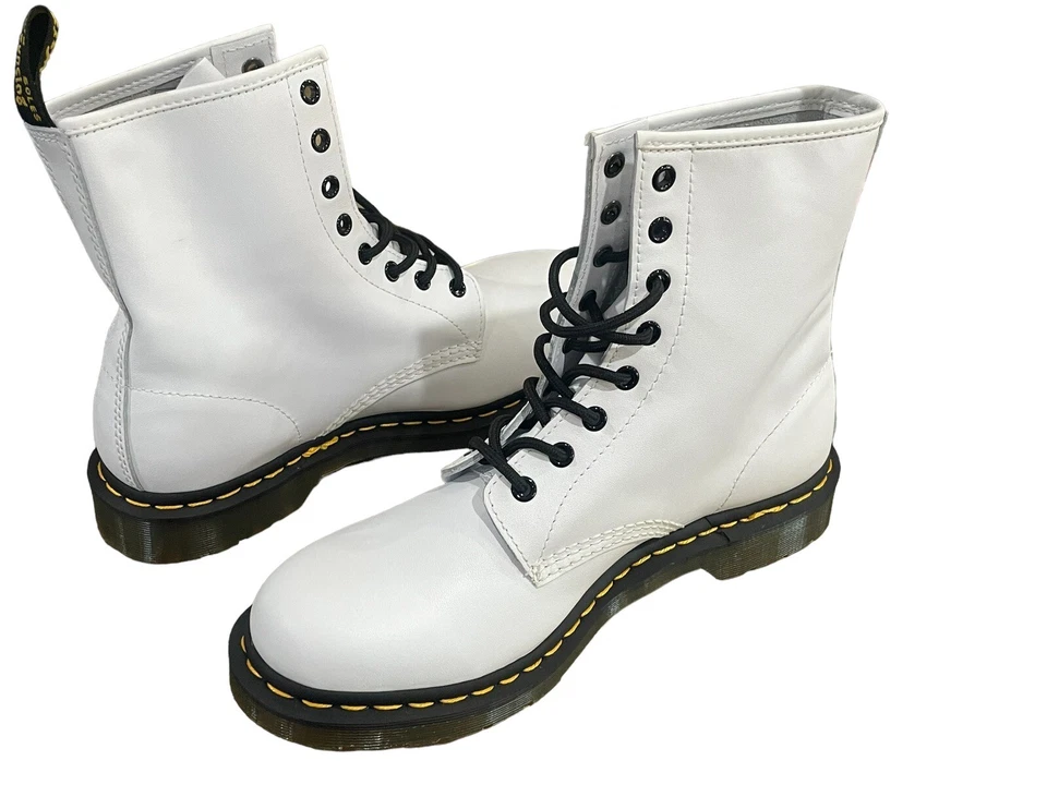 Dr. Doc Martens Boots 1460 Combat Women 10 White Leather Lace 8-Eyelet Goth Punk