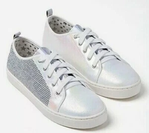 JUSTICE SNEAKERS SIZE 9 WHITE PEARLIZED RHINESTONE SHIMMERING SUPER CUTE!! - Picture 1 of 1