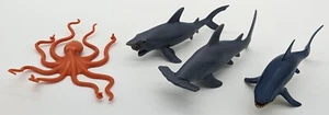 Lot of 4 Plastic Sea Creature Toys, 3 Sharks 1 Octopus Hammerhead Great White - Picture 1 of 1