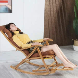 Extra Large Bamboo Rocking Chair Armchair Patio Pool Lounger Swing Sunbed Reclin - Picture 1 of 12