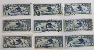 U.S. USED   (9)  USED  "AIR MAIL    Sc#C10 w/ VARIOUS  CANCELS " See Pic - Picture 1 of 1