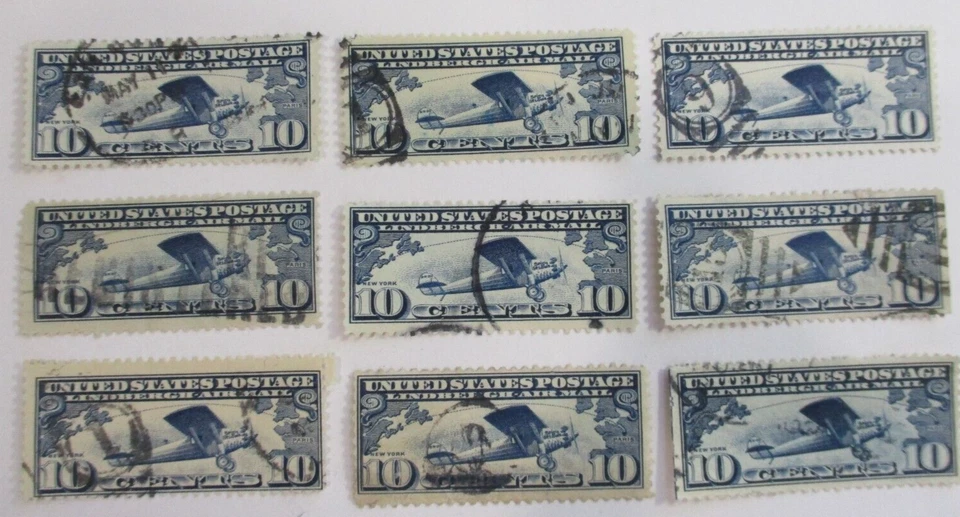 U.S. USED   (9)  USED  "AIR MAIL    Sc#C10 w/ VARIOUS  CANCELS " See Pic - Image 1 of 1