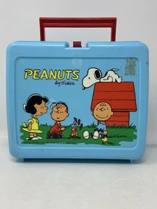 Peanuts Blue Lunch Box by: Thermos Plastic Snoopy Charlie Brown Lucy USA 1965 - Picture 1 of 14