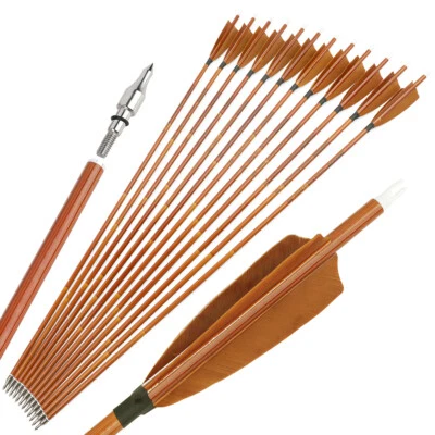 30" Carbon Arrows SP500 4" Turkey Feather Archery Recurve Bow Tips Shoot Hunting - Image 1 of 4