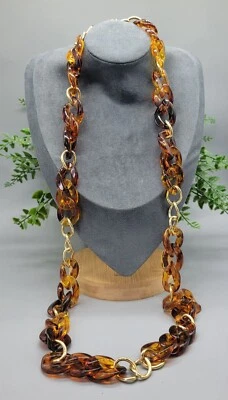Collar Largo Marrón Eslabón Grueso Cadena Tono Oro Acrílico Premier Designs N1C Foto 1 de 4