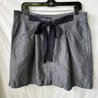 Minifalda Ann Taylor LOFT para mujer azul cambray cinta corbata talla 6 mezcla de lino Foto 1 de 4