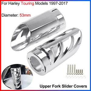 Chrome Upper Fork Slider Covers Front Shocks For Harley Touring Models 1997-2017 - Imagen 1 de 11