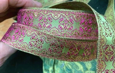 Vintage bordado años 40 metalizado jacquard 1" cinta ribete 1yd hecho en Francia Foto 1 de 4