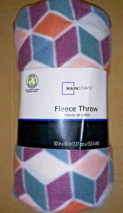 MainStay Geometrical Cubes Aquamarine, orange, mauve Theme 50x60 fleece throw - Picture 1 of 3