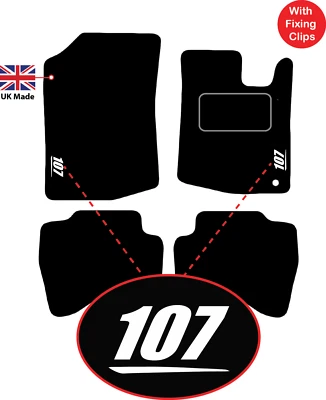 Tailored Carmats Fits Peugeot 107 2005 - 2014, 4pc set, 1 Clips & LOGOS - Image 1 of 4