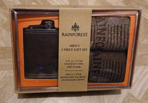 Rainforest Men's 3 Piece Gift Set - 1 Flask & 2 Pair Crew Socks Brand New - Picture 1 of 2