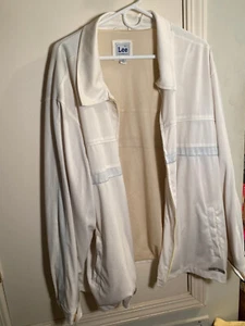 Vintage LEE Jacket Men's Large Full Zip Off White Nylon Collared Windbreaker - Picture 1 of 9