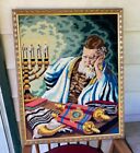 Needlepoint Jewish Judaic  Art Rabbi W Torah Framed Beautiful Frame Well Done