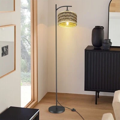 US Plug in Floor Lamp with Stripe Lampshade Standing Light for Reading Bedroom - Image 1 of 4
