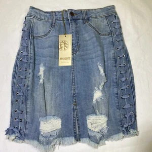 Aphrodite Denim Distress Skirt Lace Details Size Small NEW!! - Picture 1 of 7