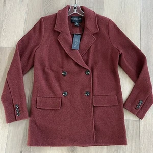 Neu mit Etikett Rachel Zoe strukturierte Wollmischung Rost Jacke Blazer Größe M Herbst gemütlich Akademie - Bild 1 von 8
